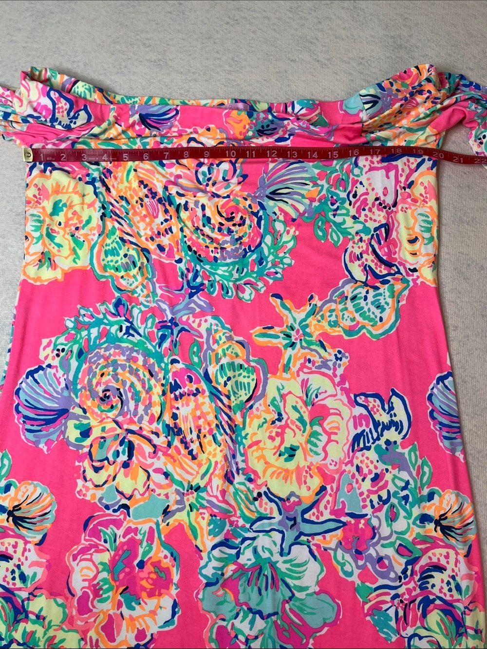 Lily Pulitzer-Vibrant Pink Floral Off-Shoulder Dress-XL - Picture 3 of 6